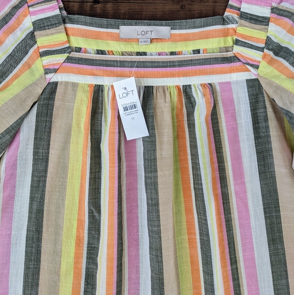 NWT Loft Striped Flutter Sleeve Square Neck Blouse - Picture 5 of 16